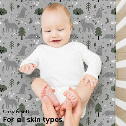 Yoofoss Pack and Play Sheets Fitted, Mini Crib Sheets 2-Pack for Pack N Play Mattress, Stretchy Playard Sheet, Soft and Breathable Green+Giraff