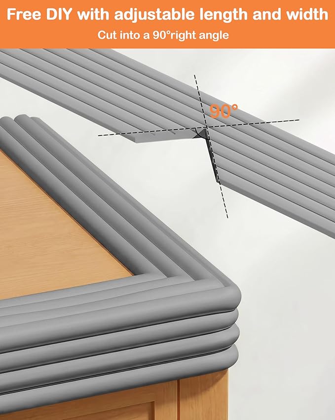 Corner Protector Baby, 16.5FT 0.32''Th W-Shape Edge Protector for Baby Proofing 3.2'' Wide Foam Fireplace Cushion Pre-Taped Safety Guard Bumper Pad for Furniture Wall Stair Door (Grey)
