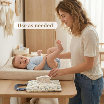 Quilted Baby Diaper and Wipes Pouch Portable Mommy Bag for Stroller Reusable Wipes Pouch with Lanyard for Casual Travel (Beige)
