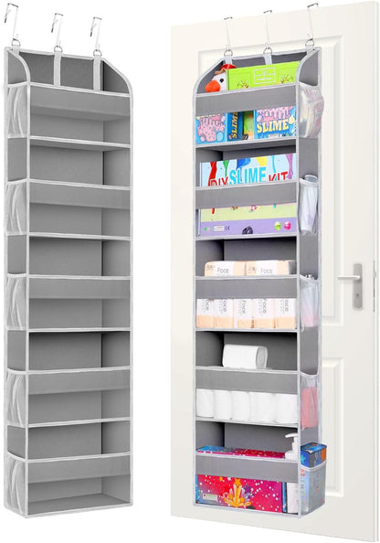 TAHAVICE 1 Pack Over The Door Organizer Storage, Hanging Organizer Closet with 5 Large Pockets 10 Mesh Pockets, 44 lbs Weight Capacity, Behind Door Storage for Nursery Bedroom Bathroom (Dark Grey)