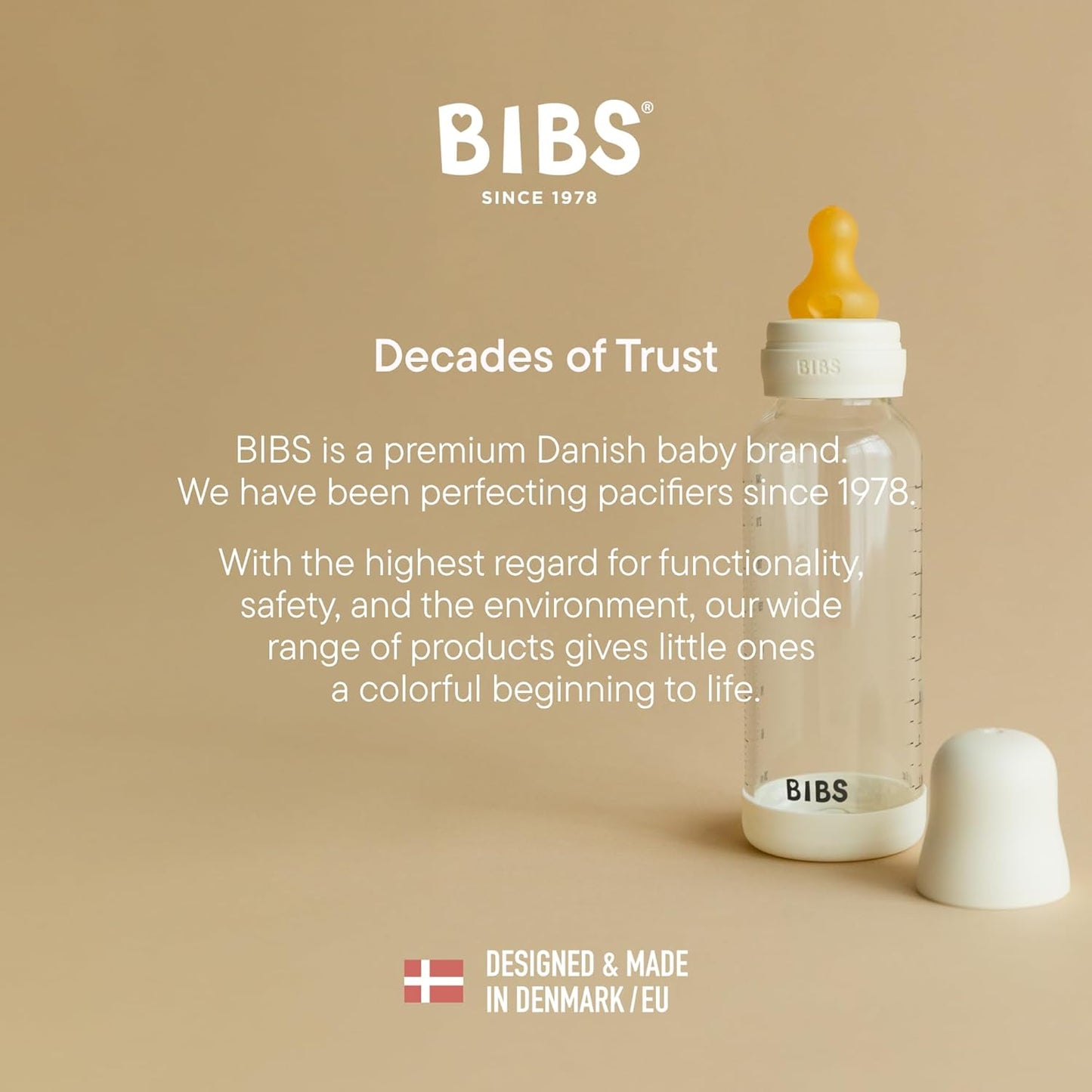 BIBS Baby Glass Bottle. 8 US fl oz / 240 ml. Anti-Colic. Vented Round Silicone Nipple. Supports Natural Breastfeeding, Medium Flow, Complete Set - Blush