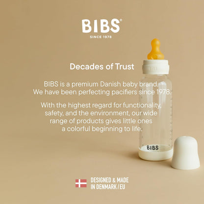 BIBS Baby Glass Bottle. 4 US fl oz / 120 ml. Anti-Colic. Vented Round Silicone Nipple. Supports Natural Breastfeeding, Slow Flow, Complete Set - Sage