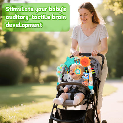 Baby Activity Stroller Arch Toys,Car Seat Toys for Adjustable Bouncer Arch Crib Bassinet Hanging Toys Mobile Clip on Stroller Developing Motor Infants Toddlers Skills with Rattle,Mirror,Teether Gift