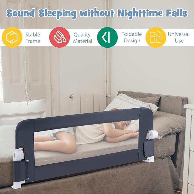 BABY JOY Double Sided Bed Rail Guard, 2 Pack, Extra Long, Swing Down for Convertible Crib, Folding Baby Safety Bedrail for Kids Twin Full Size Queen King Mattress, Rails for Toddlers (Dark Gray, 47")