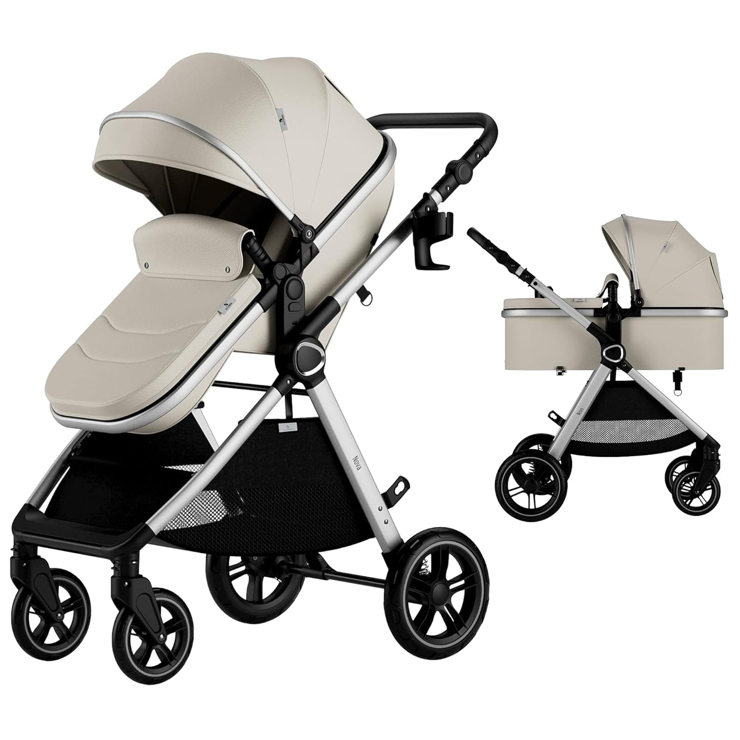 Accombe 2 in 1 Baby Stroller, Convertible Bassinet Pushchair for Infants and Newborns 0-36 Months