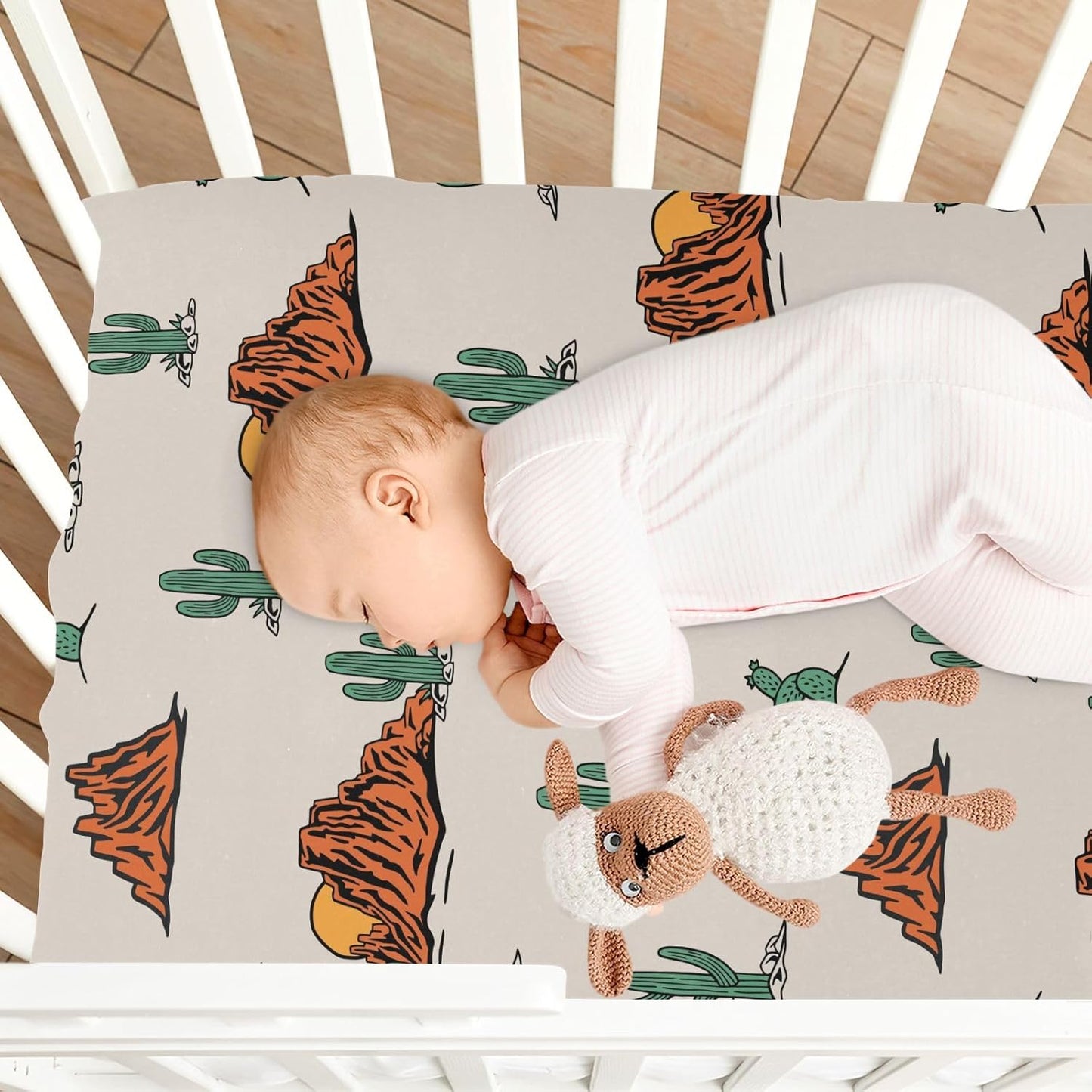 Fitted Crib Sheets Cactus and Floral Stretchy Portable Playard Sheets for Baby Toddler, Breathable Soft Mini Crib Mattress 52 x 28 in for Boys and Girls