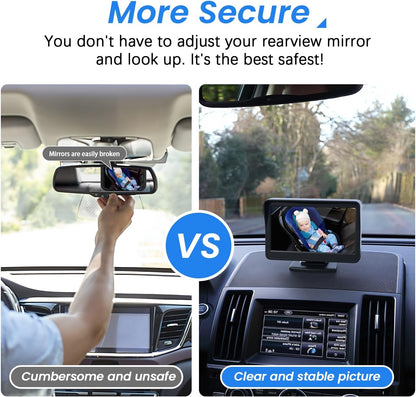 FEISIKE Car Baby Camera, 4.3'' HD Infrared Night Vision Function Baby Car Camera Display, Backseat Camera for Kid with 150° Wide View & 360° Rotatable Easy Installation in 5 Mins Rear Facing Mirrors