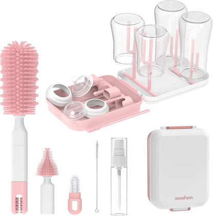 Baby Bottle Brush Set,8 in 1 Magnetic Design Cleaner Bottle Brush Kit with Silicone Brush,Drying Rack for Baby Bottle, Breast Pumps,Nipples - Home&Travel Gift for New Parents