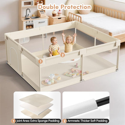 Mloong Large Baby Playpen for Toddler - 69×59in Babies Play Pen Playard Active Center Beige