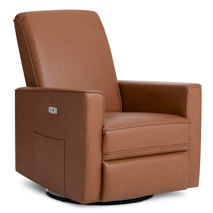 Evolur Harlow Upholstered Power Glider Recliner with USB Charging – Rocking & 275° Swivel with Smooth Glide – Greenguard Gold & FSC Certified – Modern Nursery and Living Room Chair in Light Sand