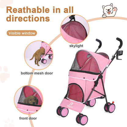 Wedyvko Travel Portable Dog Stroller, Pet Stroller for Small Puppy Dogs & Cats, Up to 33 lbs, Black