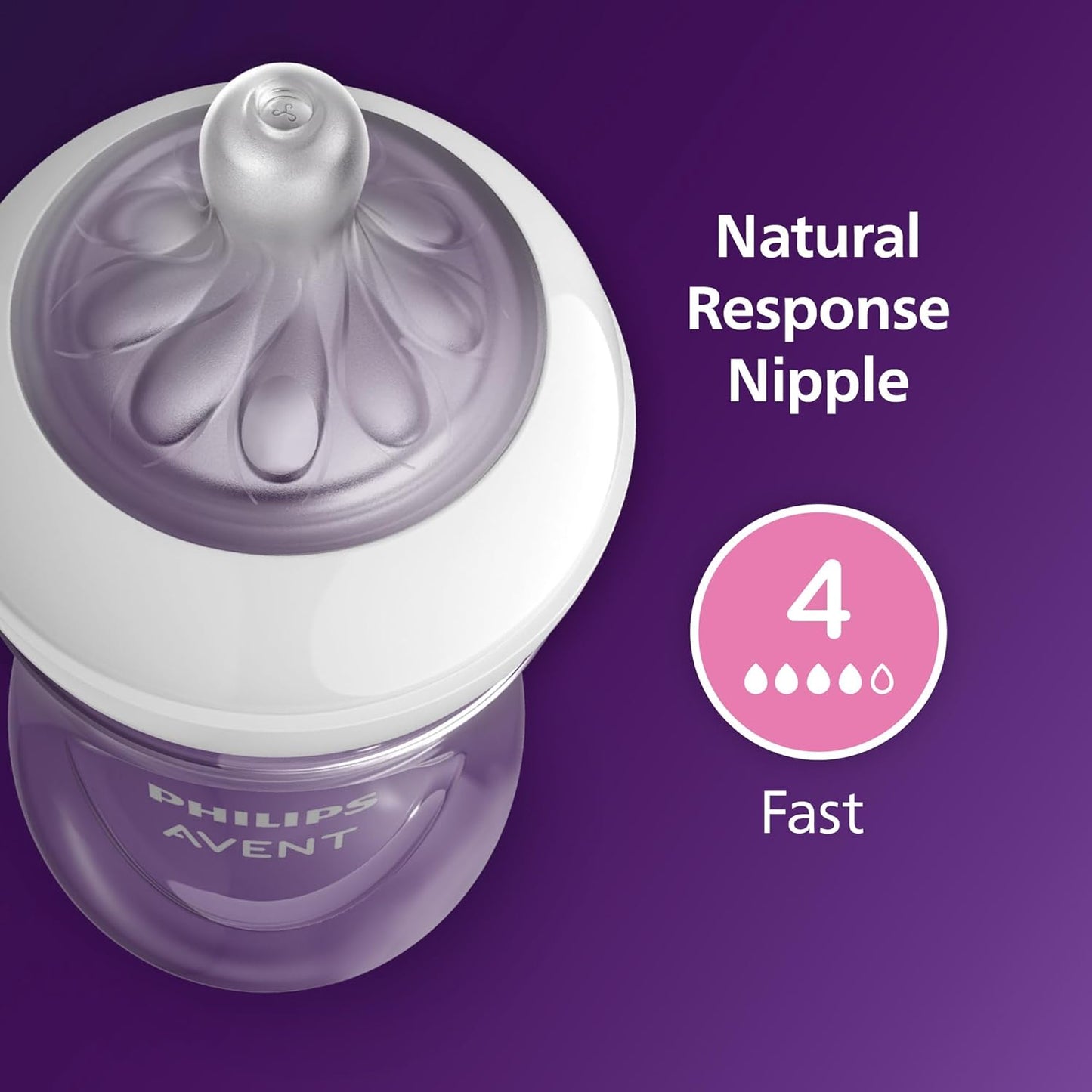 Philips Avent Natural Baby Bottles with Natural Response Nipples (Slow Flow, Flow 2), 4oz, 4-Pack, SCY900/04