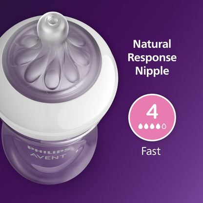 Philips Avent Natural Baby Bottles with Natural Response Nipples (Slow Flow, Flow 2), 4oz, 4-Pack, SCY900/04