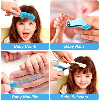 Baby Grooming Kit, Infant Safety Care Set with Hair Brush Comb Nail Clipper Nasal Aspirator,Baby Essentials Kit for Newborn Girls Boys (Grey White)
