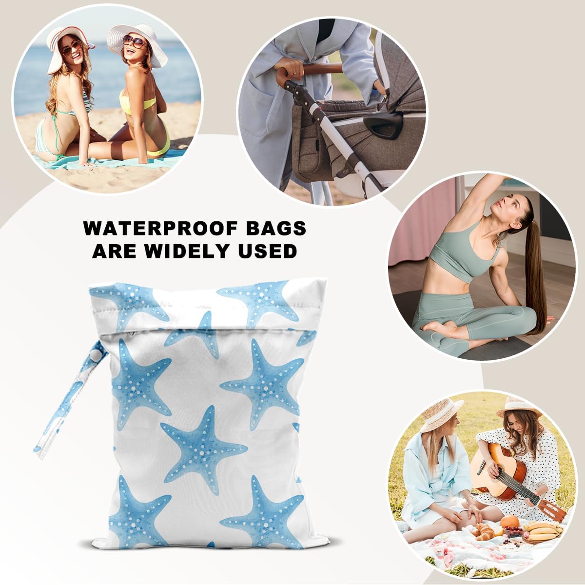 Unicorn Wet Dry Bag 12x10 Inch, Waterproof Reusable Wet Bag with Two Zippered Pockets & Handle for Swimsuit Travel Beach Pool Gym Stroller Dirty Yoga Gym Clothes Toiletries Daycare Organizer