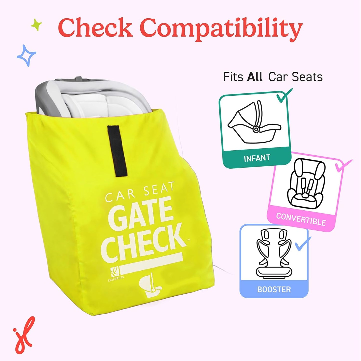 J.L. Childress Gate Check Travel Bag for Car Seats - Car Seat Travel Bag for Airplane, Includes AIRTAG Holder, Fits All Baby Carriers, Infant Carriers & Child Booster Seats - Neon Blue