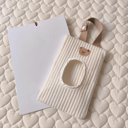 Quilted Baby Diaper and Wipes Pouch Portable Mommy Bag for Stroller Reusable Wipes Pouch with Lanyard for Casual Travel (Beige)