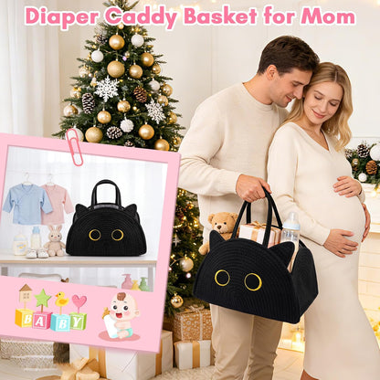 Highland Cute Cow Baby Diaper Caddy Organizer, Woven Cotton Rope Basket for Nursery, Portable Diaper Caddy Empty Gift Basket, Baby Wipes Shower Towels Storage Bins for Newborn Essentials