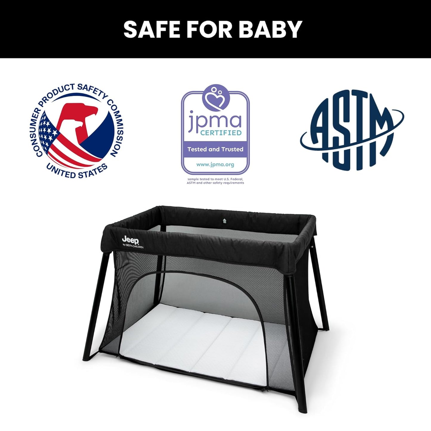 Jeep Horizon Compact Travel 2-in-1 Play Yard and Bassinet, Black