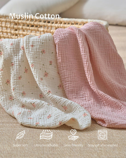 Blissful Diary Muslin Bassinet Sheets for Baby Girls Boys, Boho Soft Cotton Fitted for Oval Hourglass Rectangle Mattress, 2 Pack(Sunshine&Brown)