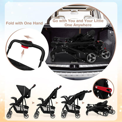 Baby Joy Lightweight Stroller, Compact Toddler Travel Stroller for Airplane, Infant Stroller w/Adjustable Backrest/Footrest/Canopy, 5-Point Harness, Storage Basket, Easy One-Hand Fold (Gray)