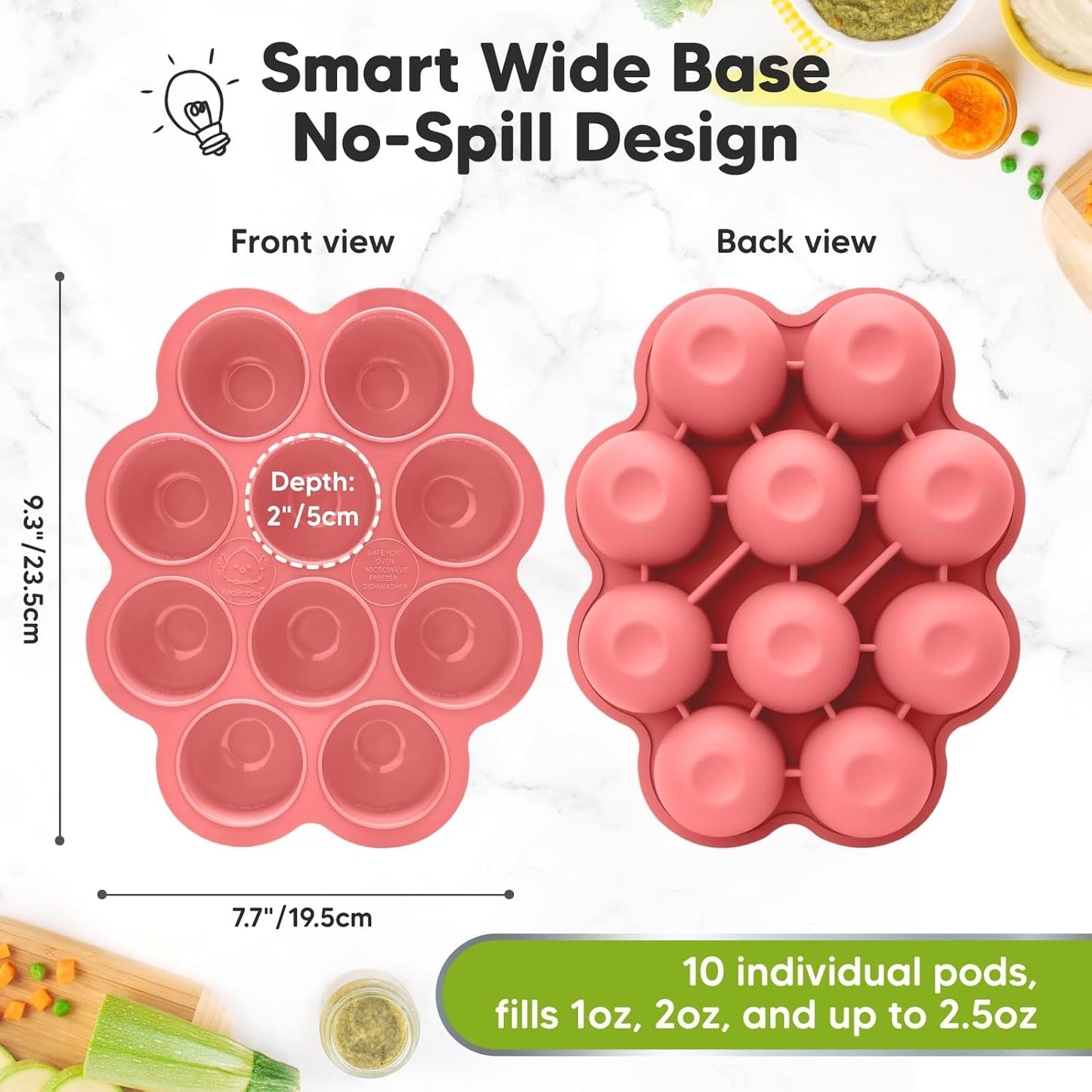 KeaBabies Silicone Food Freezer Trays with Lid, 2oz x 10 Pods Baby Food Storage Containers, Easy Puree Meal Prep, Breast Milk Silicone Freezer Molds, Dishwasher, Microwave Safe, BPA-Free (Chai Latte)