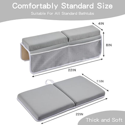 Bath Kneeler and Elbow Rest Pad Set, Thick Soft Quick Dry Bathtub Mat for Baby Bathing Time, Memory Foam With Toys Organizer, Gifts for Parents, Grey