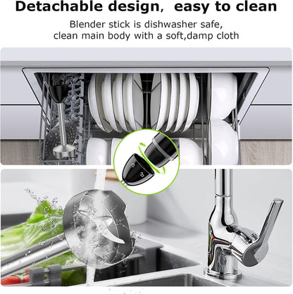 Bonsenkitchen Hand Blender, Immersion Blender with 2 Mixing Speed, Electric Handheld Mixer Portable Stick Mixer with Stainless Steel Blades for Soup, Smoothie, Puree, Baby Food