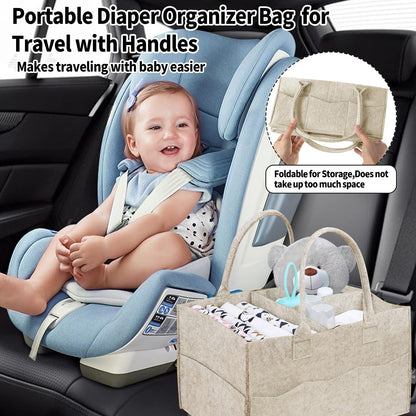 2 Pack Diaper Caddy Organizer, Portable Baby Caddy Organizer with Handle, Collapsible Nursery Storage Bin and Gift Baskets for Girls and Boys - Newborn Essentials, Baby Shower Gifts (Green)