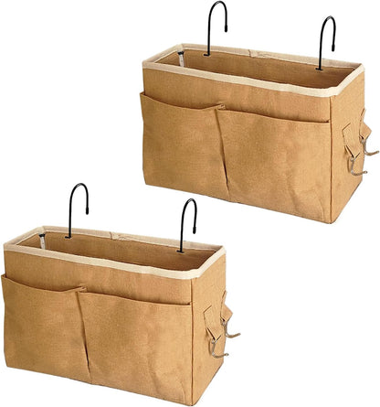 Bedside Caddy Organizer/Bedside Hanging Storage Bag Multi-Function Caddy for Bunk bed Hospital Beds Dorm Bed Rails, Holders Books Glasses Phones Magazine(White)