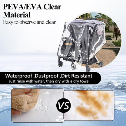 Double Stroller Rain Cover,Side by Side Baby Wagon Canopy,Buggy Covers for Babies,Breathable Weather Shield,Waterproof Strollers Canopies,for Outdoor All-Weather Protection from Water/Snow/Dust/Wind
