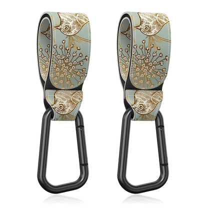 Baby Stroller Hooks for Hanging Bags, Universal Stroller Clips Accessories, Mommy Hook for Diaper Bag, Shopping Cart, Purse, Backpack - 2 Pack, Abstract Leaf