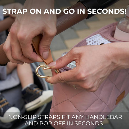 Beautiful Stroller Caddy Organizer With 2 Cup Holders – Luxury Stroller Bag, Universal Fit, Leather Straps & Zipper Pocket – Spacious Accessories Perfectly Fits Doona, Nuna & Uppababy Strollers