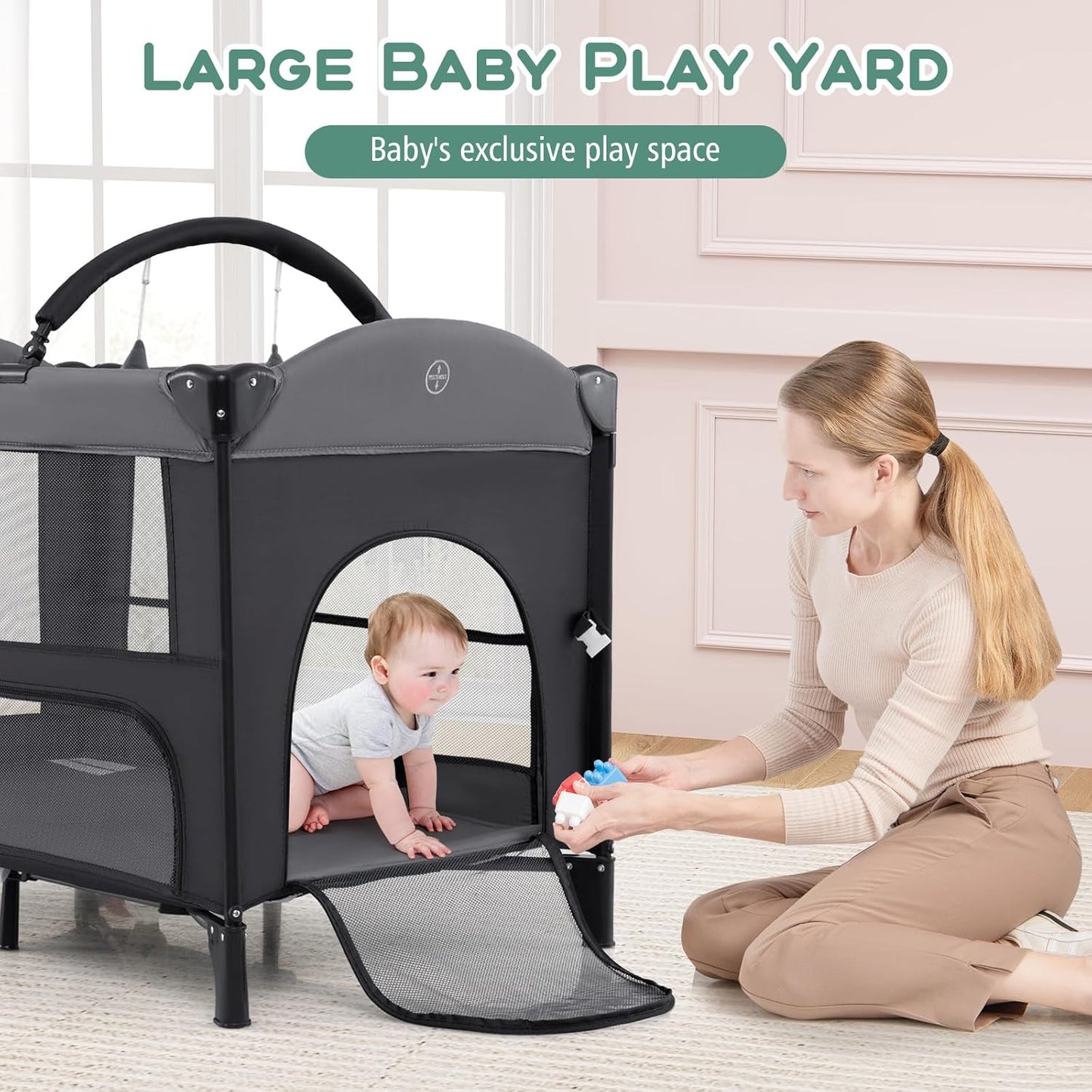 INFANS Baby Bassinet, 4 in 1 Nursery Center Pack and Play Baby Playard with Changing Table, Mosquito Net, Storage Basket, Travel Bag for Newborn 0-36 Months (Gray)
