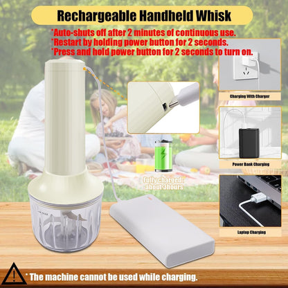 Hand Mixer with Whisk and Forther Wand,Electric Whisk, Milk Frother, Hand Held Mixers,Cordless Hand Mixer, Whisks for Cooking, Mini Mixer,Stirrers Electric,Food Chopper, Baby Food Maker,4-Speed, 10Oz