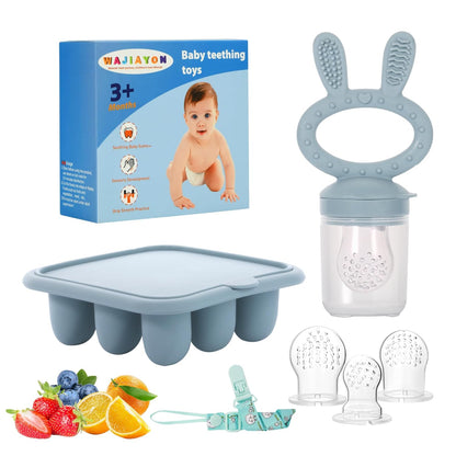 WAJIAYON Baby Breastmilk Popsicle Molds & Baby Fruit Feeder (4 Pack), Infant Food Freezer Tray Storage Containers, Silicone Teething Pacifier Feeder and Teether for Babies（Pink&Purple）