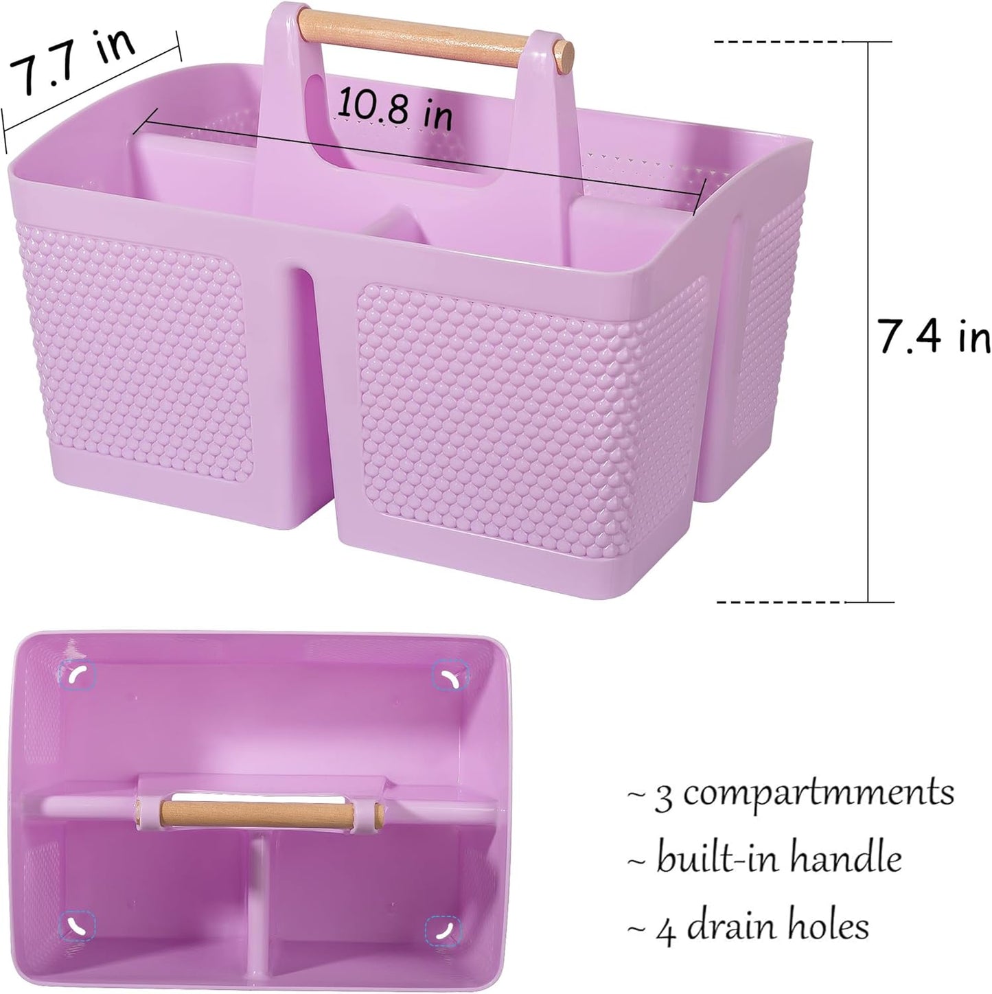 rejomiik Portable Shower Caddy Basket Plastic Cleaning Caddy Organizer Storage Tote with Handle for Bathroom, College, Dorm Room Essentials, White