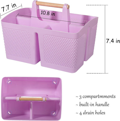 rejomiik Portable Shower Caddy Basket Plastic Cleaning Caddy Organizer Storage Tote with Handle for Bathroom, College, Dorm Room Essentials, White