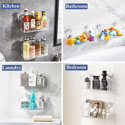 Bath Toy Storage Organizer, Bathtub Toy Storage Holder, Large Capacity Wall Mounted Shower Caddy Shower Organizer, No Drill Shelves Basket, Clear White, 2 Pack
