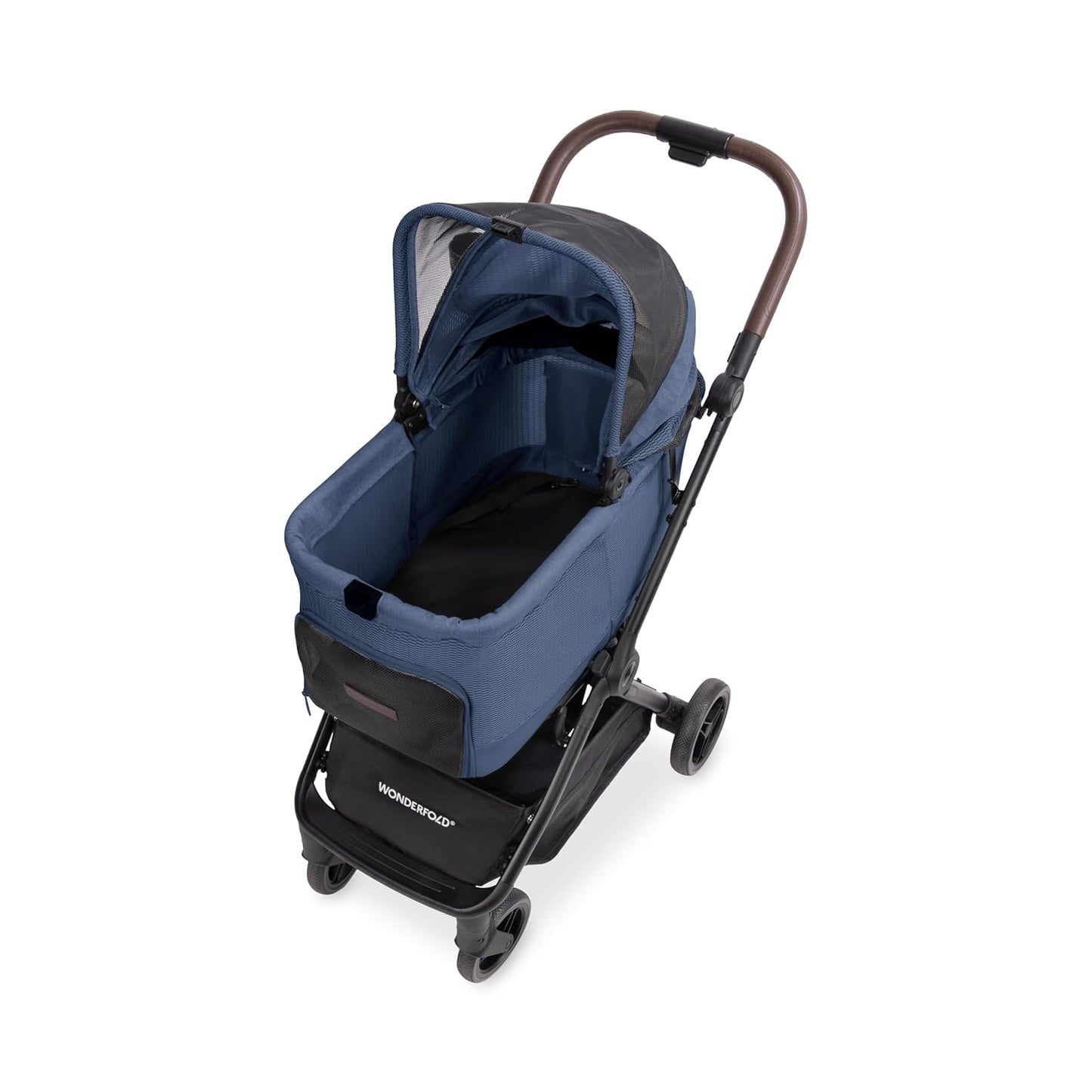 WonderFold Bella Pet Stroller - Autofold Design with Lightweight Aluminum Frame, Breathable Carriage Fabrics and Canopy, Safety Tethers & Easy-Clean Interior - Graphite Black
