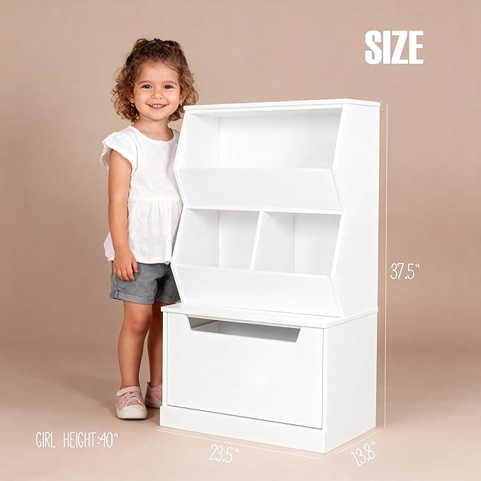 UTEX Kids Toy Storage Organizer, Bookshelf for Kids and Bookcase with Drawer, Children Open Storage Cubby for Playroom Nursery White