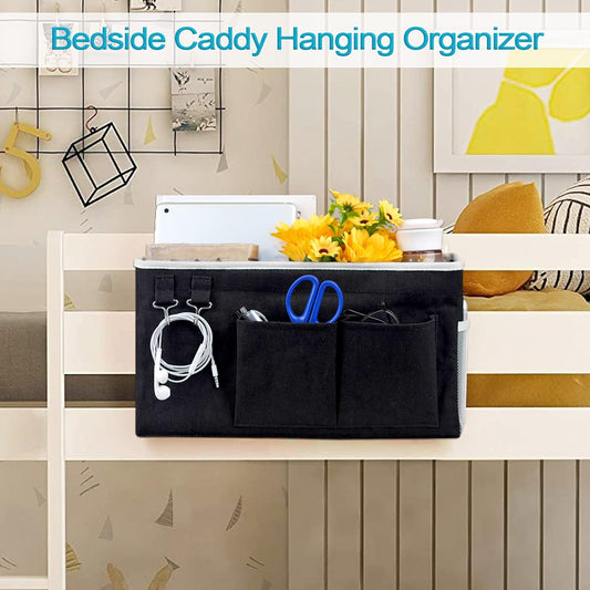 Loghot Bedside Caddy/Bedside Storage Bag Hanging Organizer for Bunk and Hospital Beds,Dorm Rooms Bed Rails,Can be Placed Glasses,Books,Mobile Phones,Keys (White)