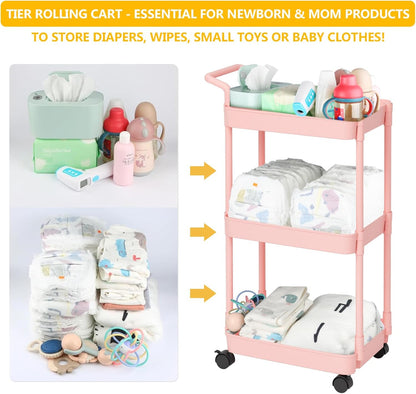 Volnamal Baby Diaper Caddy, Plastic Movable Cart for Newborn Nursery Essentials Diaper Storage Caddy Organizer for Changing Table & Crib, Easy to Assemble, Beige