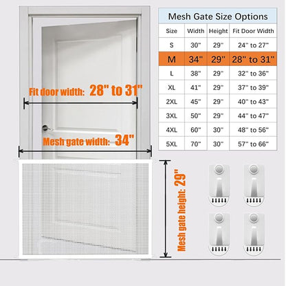 Cupount Baby Gate for Stairs - Dog Gate Indoor Mesh Pet Gates for Doorways (White, 30" H x 34" W)