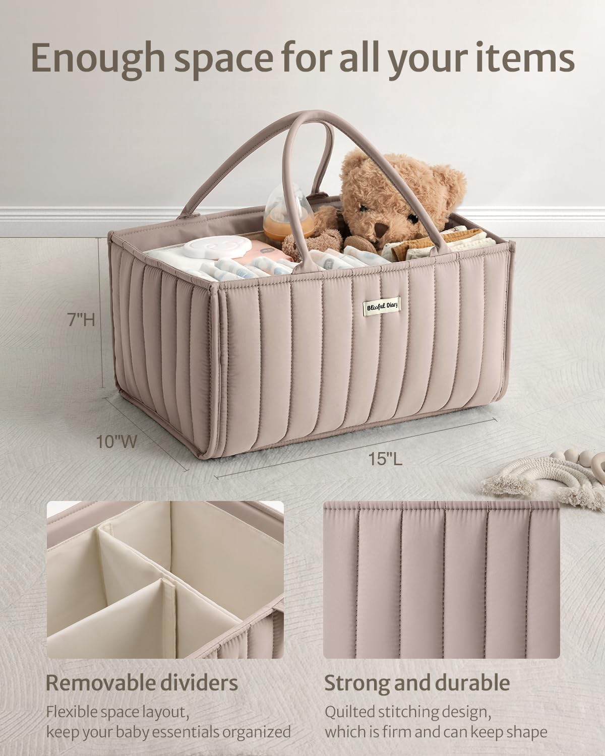 Blissful Diary Baby Diaper Caddy Organizer, Stylish Storage Basket for Newborn Essentials and Diaper Station, Gift for Baby Shower and Registry Must-Have, Mocha Brown