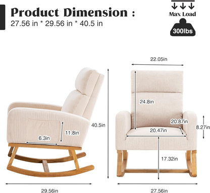 HCHAIRH Rocking Chair Nursery, Upholstered Fabricr Nursing Rocking Chairs with Soft High Back, Modern Nursery Glider Rocker for Mom Living Room, Bedroom, Camel