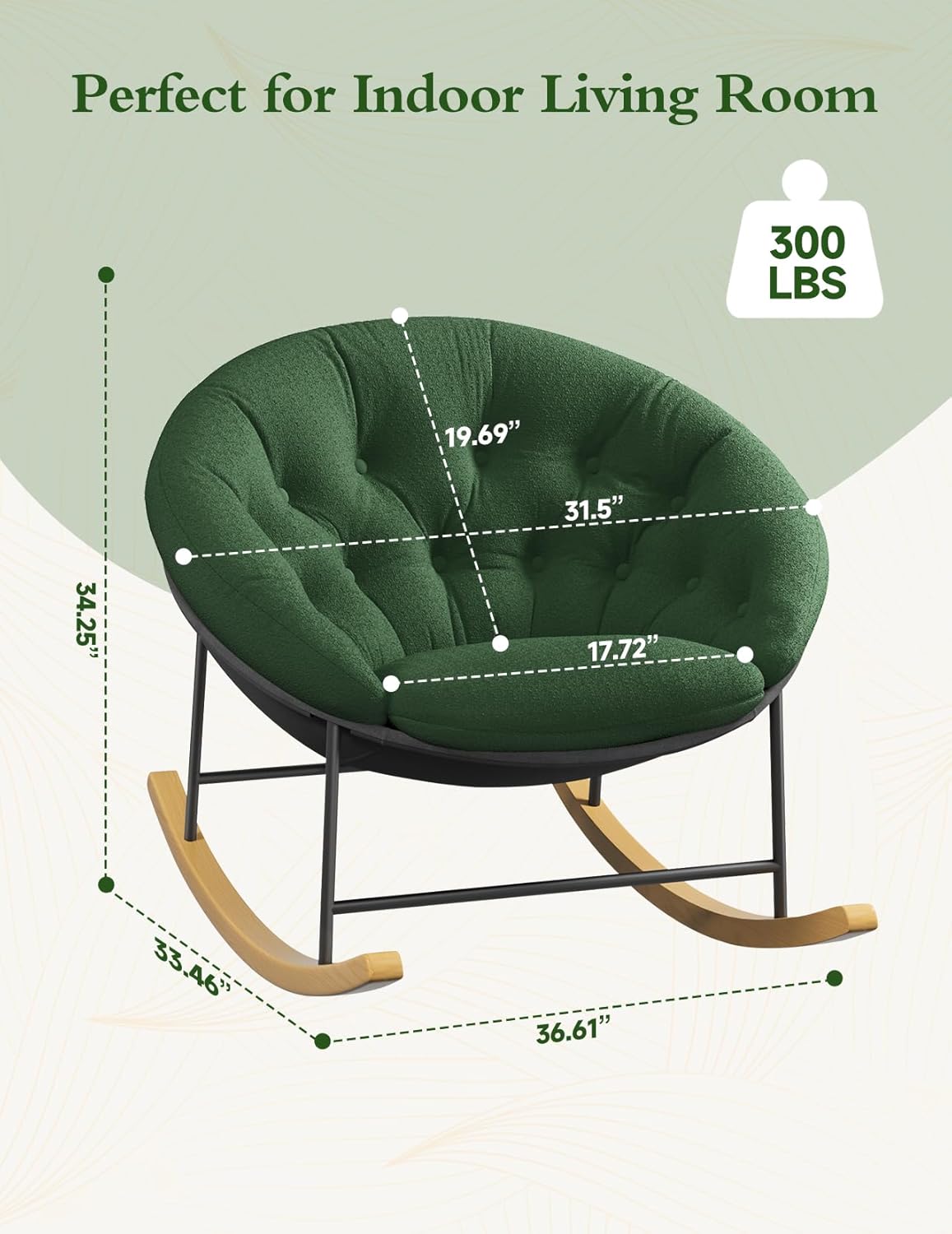 Kidirect Wide Rocking Chair Nursery, Comfy Saucer Nursery Rocking Chairs with Removable Cushion, Indoor Papasan Nursing Chair for Breastfeeding, Mecedora Para Adultos for Living Room & Bedroom (Cream)