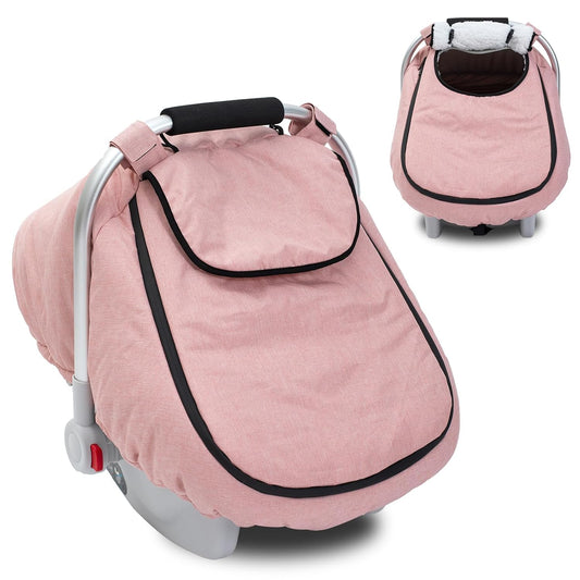 Winter Baby Car Seat Cover, Waterproof Carseat Cover with Zipper Peep Window, Warm Sherpa Fleece Lining, Universal Infant Car Seat Canopy Stroller Cover for Rain Snow Cold Weather (Pink)