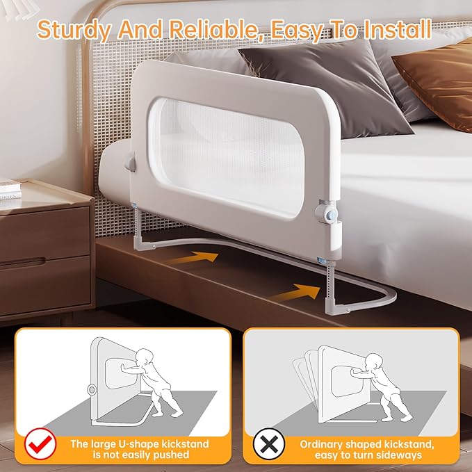 Baby Bed Guard Rail for Toddler - 48in Adjustable Heights, Swing Down Bedrail, Extra Tall Child Safety Side Railing Guards for Kids - Toddler Bed Rail for Queen, King, Twin, and Bunk Size Beds - Full
