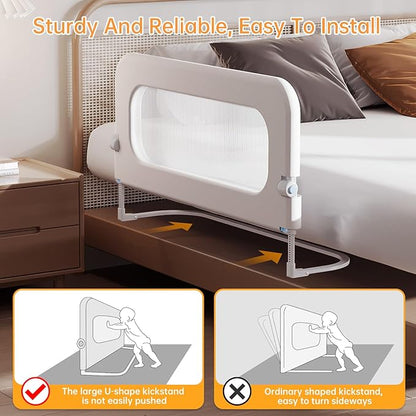 Baby Bed Guard Rail for Toddler - 48in Adjustable Heights, Swing Down Bedrail, Extra Tall Child Safety Side Railing Guards for Kids - Toddler Bed Rail for Queen, King, Twin, and Bunk Size Beds - Full